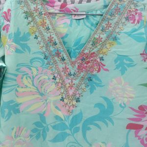 Cyan Colour floral Kurti