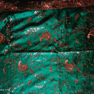 Green Silk Saree With Sequence Work