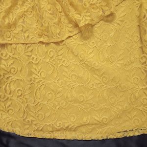 One Shoulder Lace work Mustard Top