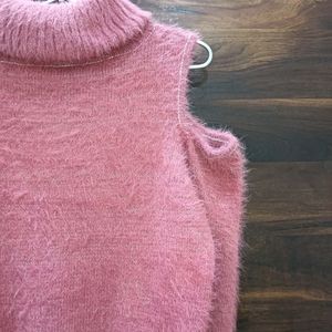 Beautiful Pink Shoulder Cut Woolen Top