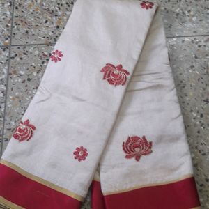Festive Wear Red White Silk Saree