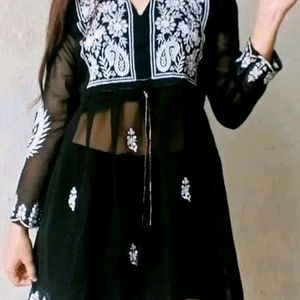 Black With White Printed Kurti