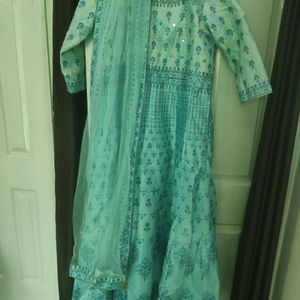 Sky Blue Gown With Dupatta