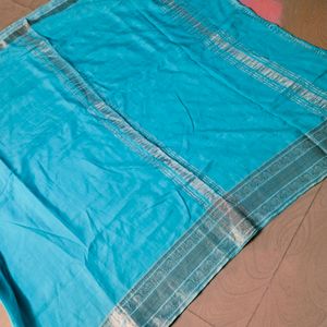 Cyan Colour Cotton Silk Saree