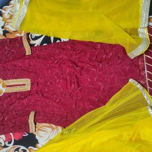 Yellow,Mehroon Sharara Haldi Suit