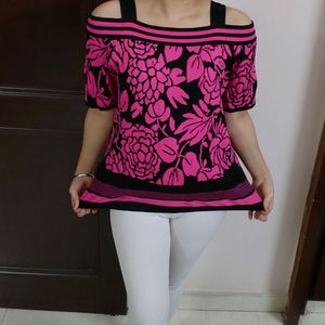 Women Pink Off Shoulder Strappy Floral Top