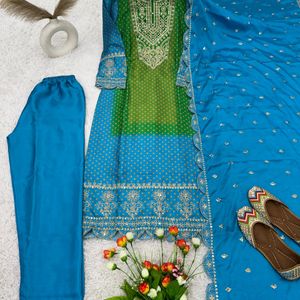 New Unused Pure Chinnon Resham Work Suit