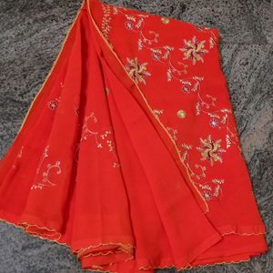 Red Embroidery Saree