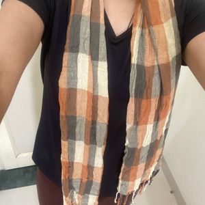 Orange Checks Cotton Stole