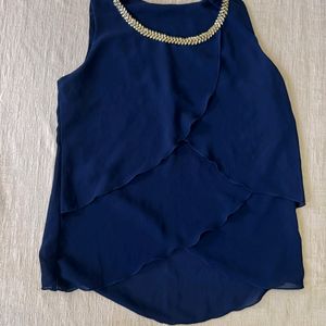 Blue Designed Neckline Top