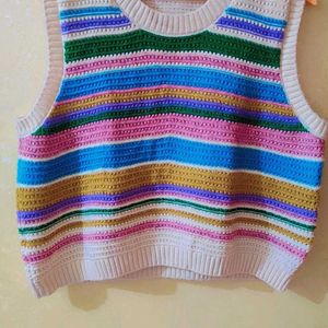 Multicolor Crop Winter Vest