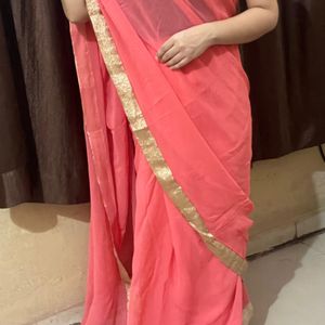 Beautiful Peach Saree With Sequence Blouse