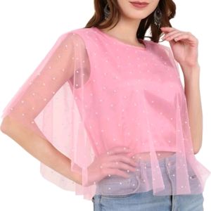 Women Pink Net Crop Top