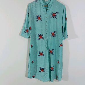 Cyan Embroidered Kurta (Women)