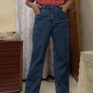 High Waisted Straight Fit Blue Jeans