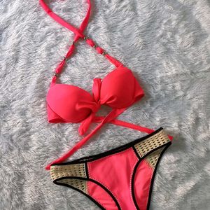 Hot Pink Imported Fabric Bikini Set 👙