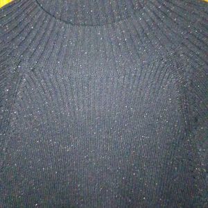 Black Full Sleeves Shimmer Sweater For Women