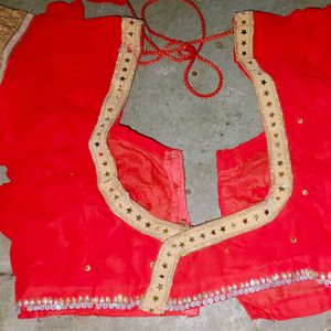 Red Mirror Work Saree