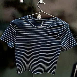 Dark Blue Striped Crop Top