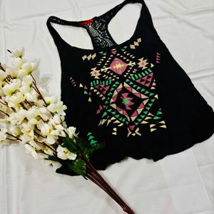 Printed Black Cami Top Womens