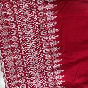 Red V Neck Straight Kurta