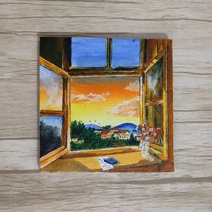 Window sunset view painting