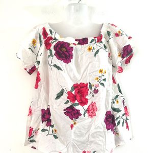 White Floral Printed Off Shoulder Top ( Women)