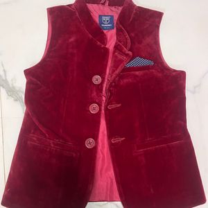 Maroon Velvet Blazer Coat For Small Boys