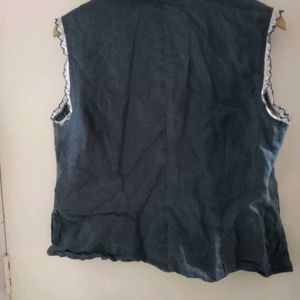 Denim Top With Lace, Embroidery And Cut Work