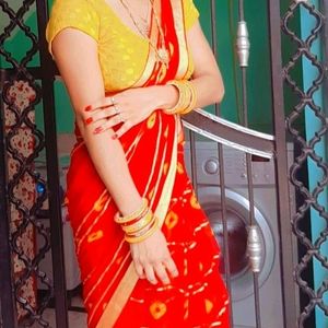 Red Bandhej Saree