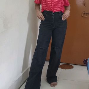 High Waist Straight Fit Ripped Jeans