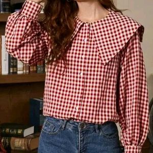 Retro check long sleeves women shirt, Crop_Shirt