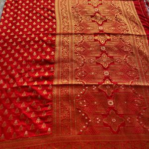 Brand New Red Soft Silk Saree With Blouse Piece