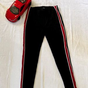 Black Active Wear Pants With Red Stripes