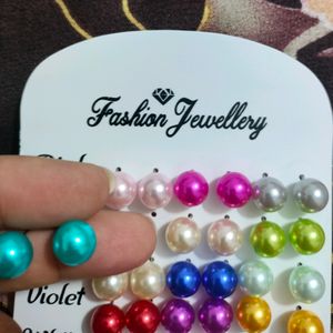 12 pairs of Big Colour ful Pearl Studs