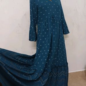 Golden Printed Branded Long Dress