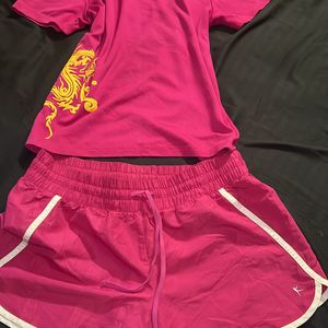 Pink Set Of T-shirt & Shorts