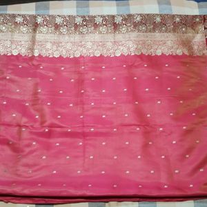 Smooth Silky Pink Shining Party Saree With Blouse