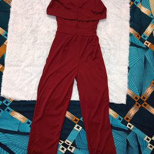 Maroon Jumpsuit with Black Pearl Accents