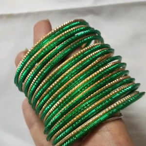 Green And Gold Color Bangles