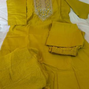 Roman Silk Lime Green Suit With Seq Dupatta