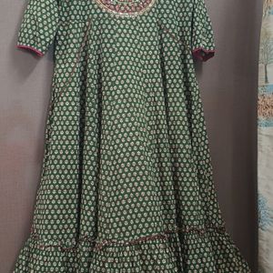 Green Cotton Anarkali kurti