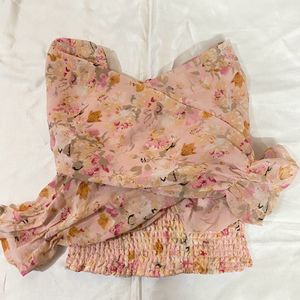 Floral Puffy Sleeves Crop Top For Women