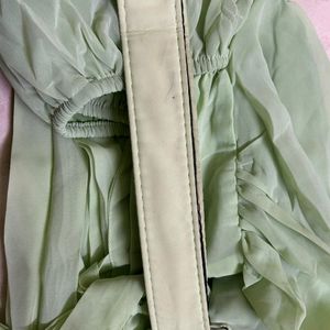 Light Green Belted Long Length Dress