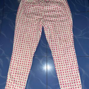 White & Pink Printed Designer Pant Having Pockets