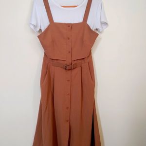 Two Piece Pinafore Brown Dress