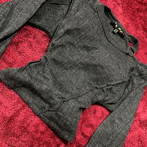 Grey Body fit Crop Top With Side cut