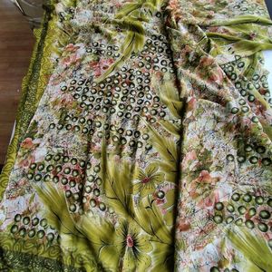 Lime Green Floral Printed Sarees (Women's)