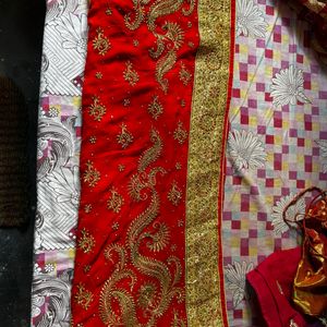 Red Wedding Heavy Stone Work Saree With Blouse