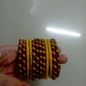 Yellow And Maroon Colour Bangles